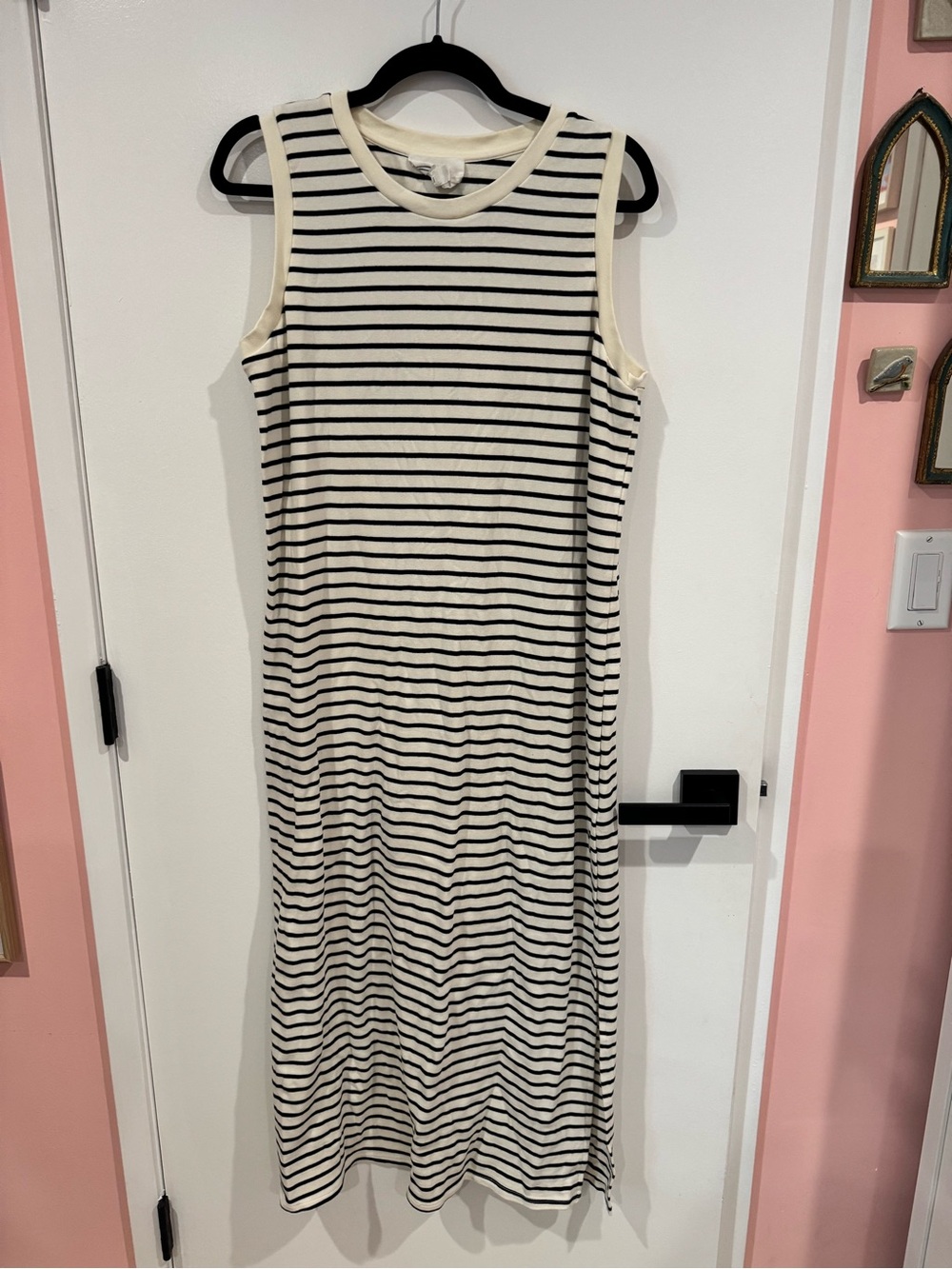 Pomander Place Sleeveless Striped Maxi Dress in Cream & Black, XL
